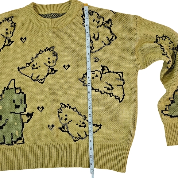 Adorable Dino Knit Sweater Light Green, Medium - Picture 10 of 12